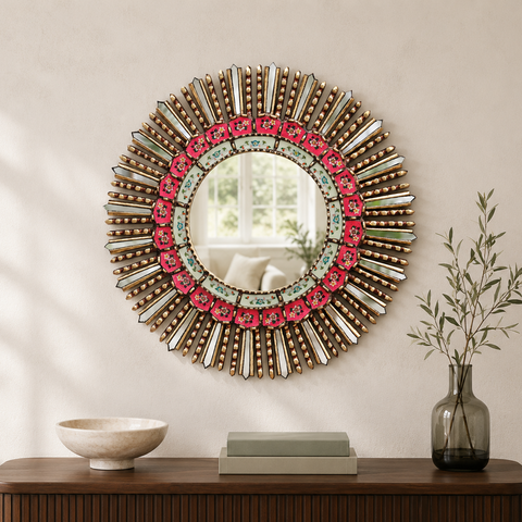 🪞✨ Espejo Cuzqueño "Lima Fucsia" de 60 cm ✨