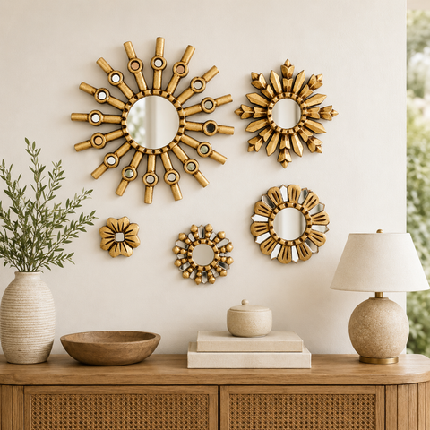 Composición Especial – Set de 5 Espejos Decorativos Artesanales para Pared