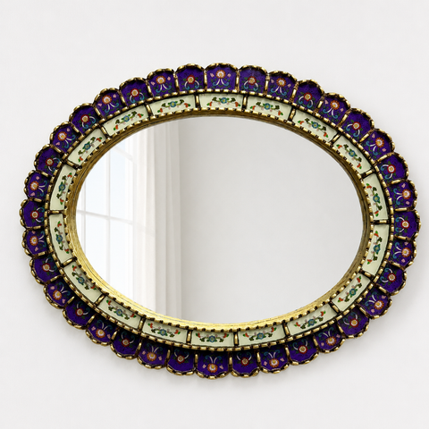 🪞✨ Espejo ovalado morado 70 cm – Vidrio pintado a mano ✨