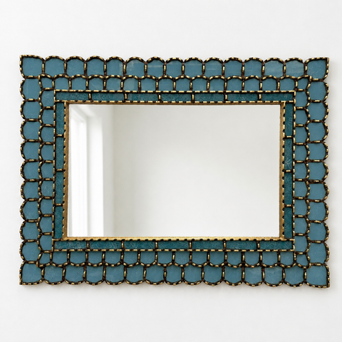 🪞✨ Espejo rectangular turquesa 80 cm – Vidrio pintado a mano ✨