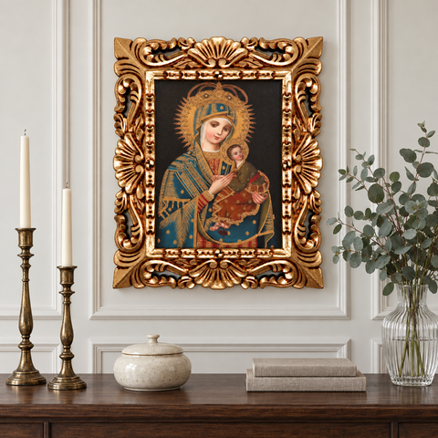 👑✨ Perpetuo Socorro 55 × 45 cm – Pintura Cuzqueña Artesanal PFS0400054