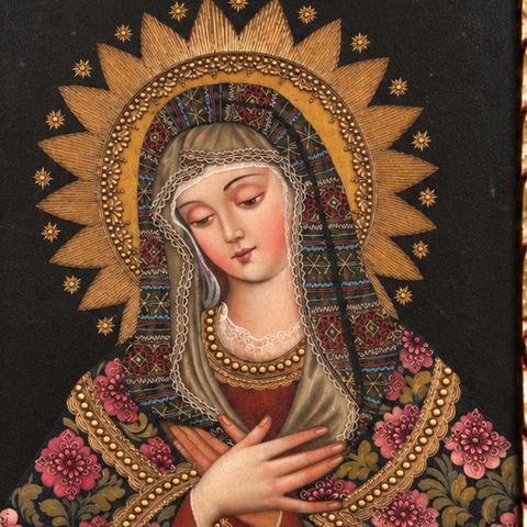 👑✨ Madonna 55 × 45 cm – Pintura Cuzqueña Artesanal  PFS0400055
