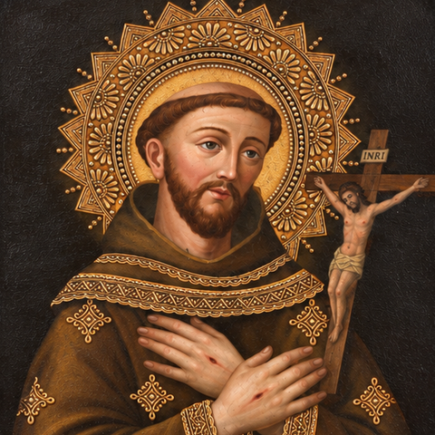 ✝️🙏 San Francisco de Asís 55 × 45 cm – Pintura Cuzqueña Artesanal PFS0400061