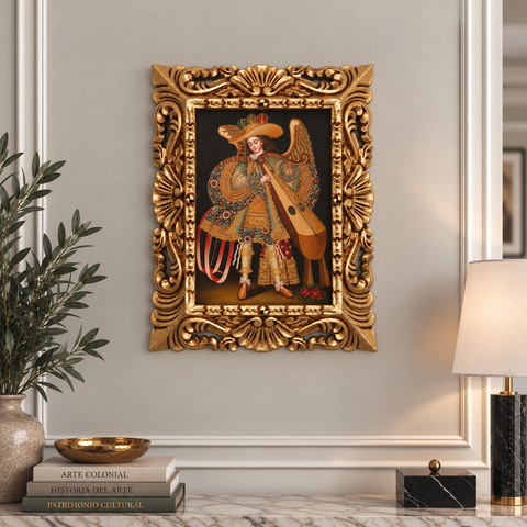 🎶👼 Arcángel Musical con Arpa 55 × 45 cm – Pintura Cuzqueña Artesanal PFS0400014