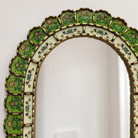 🪞✨ Espejo Urna verde 60 cm – Vidrio pintado a mano ✨