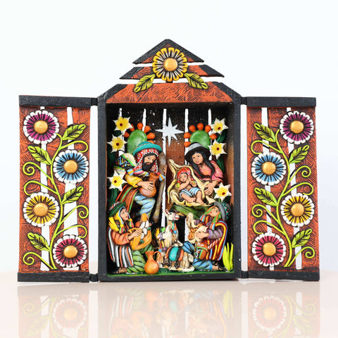 🌟✨ Retablo Andino Nacimiento Naranja de 25 cm ✨