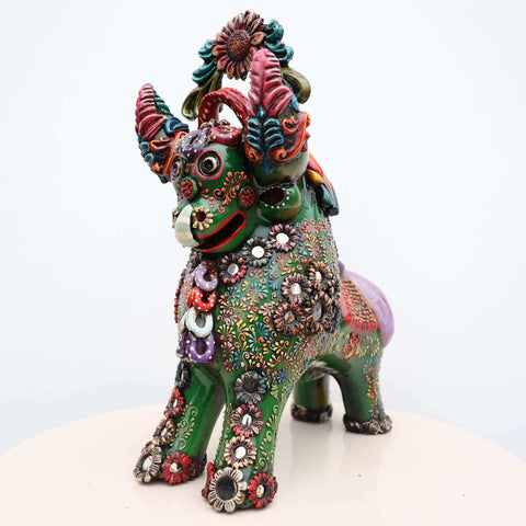 🐂 Toro de Pucará Premium Verde 37 cm – Cerámica Artesanal Peruana Decorativa de Lujo