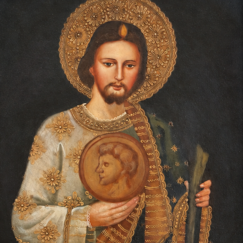 🙏✨ San Judas Tadeo 55 × 45 cm – Pintura Cuzqueña Artesanal PFS0400023