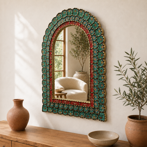 🪞✨ Espejo Urna turquesa 80 cm – Vidrio pintado a mano ✨
