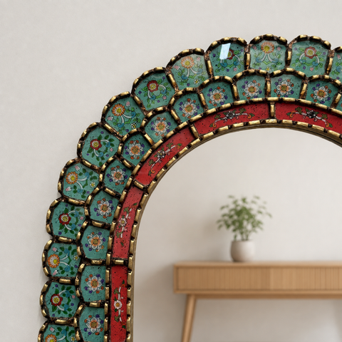 🪞✨ Espejo Urna turquesa 80 cm – Vidrio pintado a mano ✨