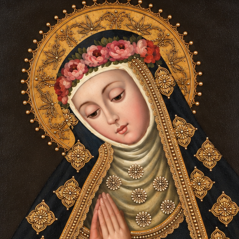 🌹🙏 Santa Rosa de Lima 55 × 45 cm – Pintura Cuzqueña Artesanal