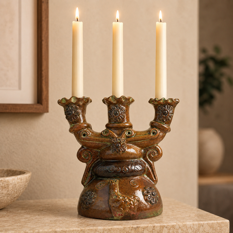 🕯️✨ Candelabro Andino 15 cm – Cerámica Artesanal ✨