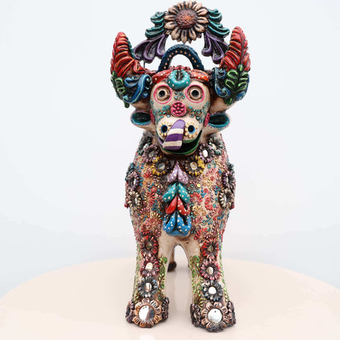 🐂 Toro de Pucará Premium Melon 37 cm – Cerámica Artesanal Peruana Decorativa de Lujo