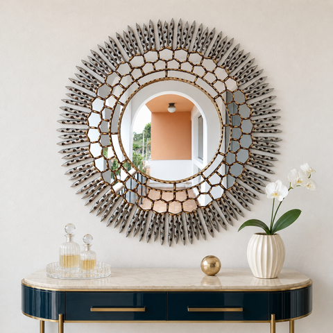 🪞☀️ Espejo Cuzqueño Silver-Gold Sol de 80 cm ☀️🪞