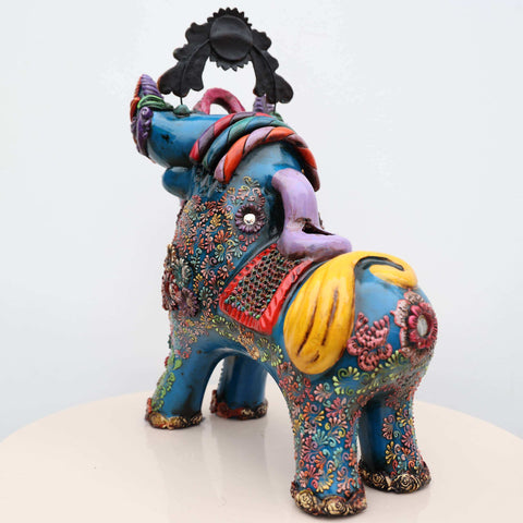 🐂 Toro de Pucará Premium Azul 37 cm – Cerámica Artesanal Peruana Decorativa de Lujo