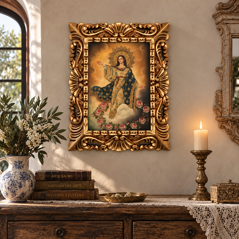 👑✨ Virgen de la Asunción 55 × 45 cm – Pintura Cuzqueña Artesanal PFS0400037
