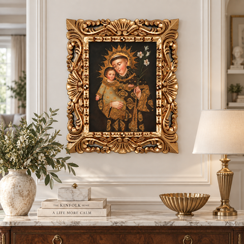 🌿🙏 San Antonio de Padua 55 × 45 cm – Pintura Cuzqueña Artesanal PFS0400020