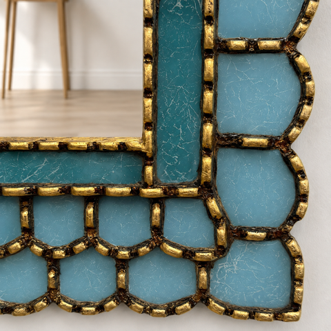 🪞✨ Espejo rectangular turquesa 80 cm – Vidrio pintado a mano ✨