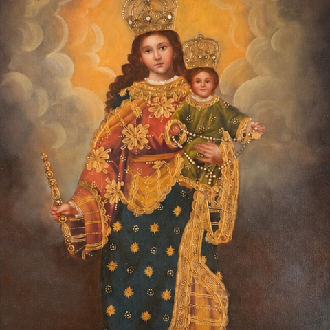 👑✨ María Auxiliadora 55 × 45 cm – Pintura Cuzqueña artesanal PFS0400032