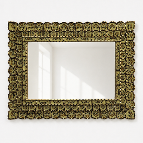 🪞✨ Espejo rectangular amarillo dorado 80 cm – Vidrio pintado a mano ✨