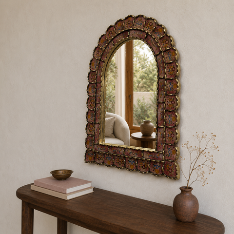 🪞✨ Espejo Urna terracota 60 cm – Vidrio pintado a mano ✨