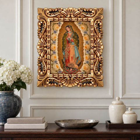 🌹🙏 Virgen de Guadalupe 55 × 45 cm – Pintura Cuzqueña Artesanal PFS0400065