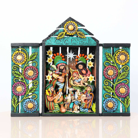 🌟✨ Retablo Andino Nacimiento Turquesa de 25 cm ✨