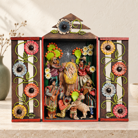 🌟✨ Retablo Andino Nacimiento del Niño Jesús de 38 × 40.5 cm ✨