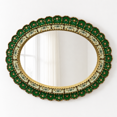 🪞✨ Espejo ovalado verde 70 cm – Vidrio pintado a mano ✨
