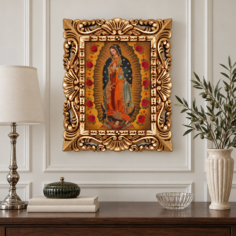 🌹🙏 Virgen de Guadalupe 55 × 45 cm – Pintura Cuzqueña Artesanal PFS0400064