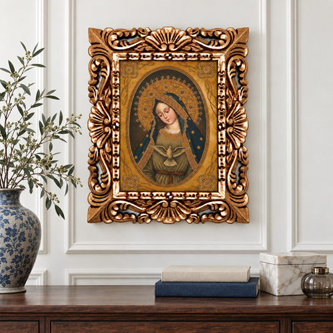 🕊️👑 Virgen de la Paz 55 × 45 cm – Pintura Cuzqueña Artesanal PFS0400059