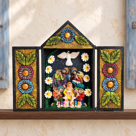 🌟✨ Retablo Andino Nacimiento con Pastores de 22 × 28 cm ✨