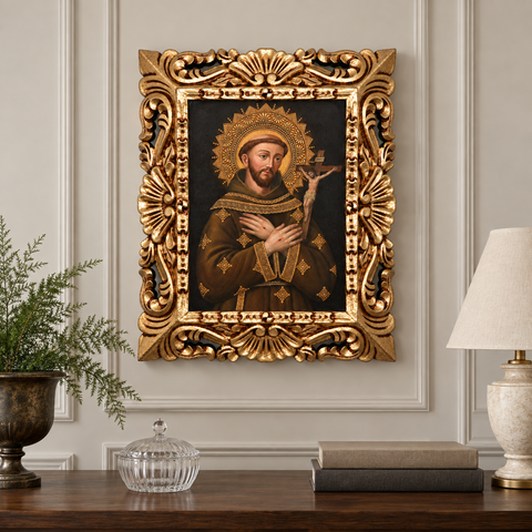 ✝️🙏 San Francisco de Asís 55 × 45 cm – Pintura Cuzqueña Artesanal PFS0400061