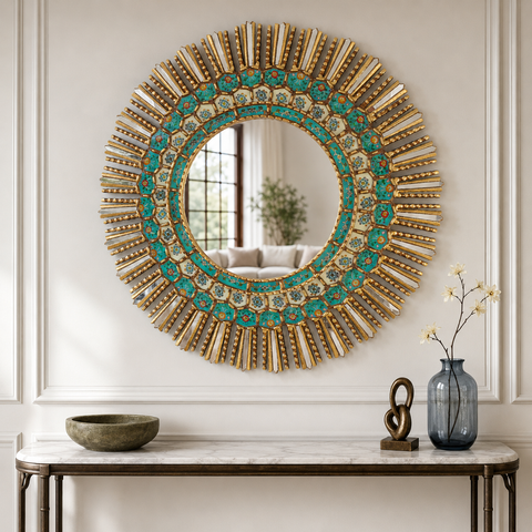 🪞✨ Espejo Cuzqueño "Lima Turquesa" de 80cm ✨🪞