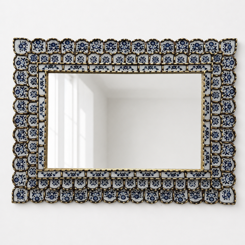 🪞✨ Espejo rectangular blanco 80 cm – Vidrio pintado a mano ✨