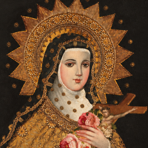 🌹🙏 Santa Tereza 55 × 45 cm – Pintura Cuzqueña Artesanal PFS0400043