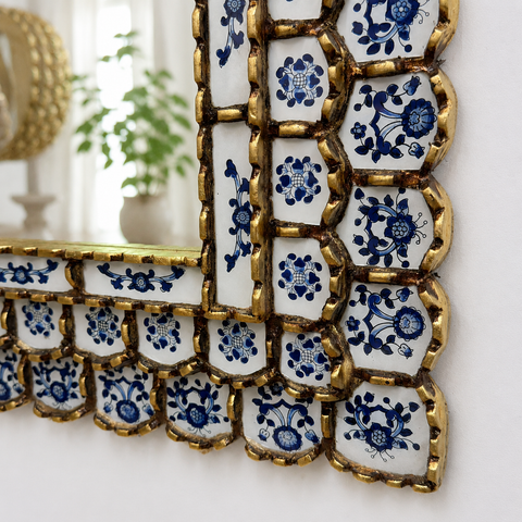 🪞✨ Espejo artesanal blanco 80 cm – Vidrio pintado a mano ✨