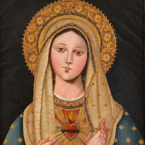 ❤️✨ Sagrado Corazón de María 55 × 45 cm – Pintura Cuzqueña Artesanal PFS0400069