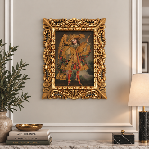 🎻👼 Arcángel Musical con Violín 55 × 45 cm – Pintura Cuzqueña Artesanal  PFS0400028