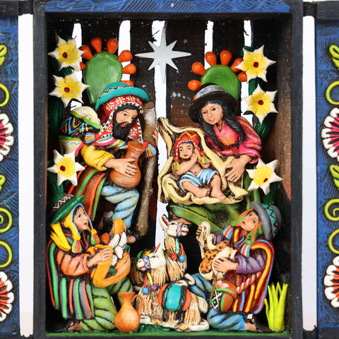 🌟✨ Retablo Andino Nacimiento Azul de 25 cm ✨