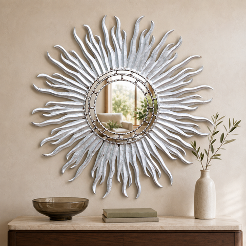 🪞✨ Espejo Cuzqueño Silver "Rayos de Sol" de 82 cm ✨