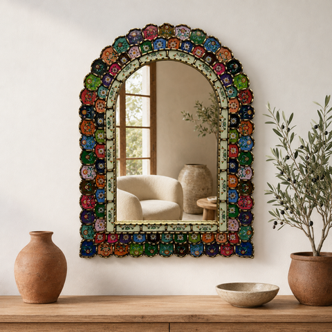 🪞✨ Espejo Urna multicolor 80 cm – Vidrio pintado a mano ✨