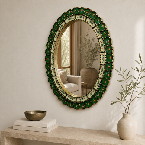 🪞✨ Espejo ovalado verde 70 cm – Vidrio pintado a mano ✨
