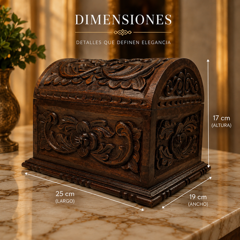 📦 Cofre Colonial Artesanal de Madera Tallada – Caja Decorativa con Tapa