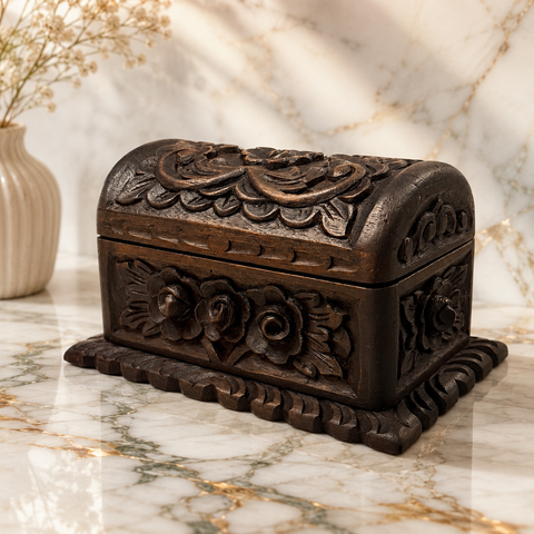 📦 Cofre Colonial Artesanal de Madera Tallada – Caja Decorativa con Tapa