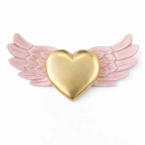 ✨ Alas Lovely Rosadas con Corazón Dorado 30 cm – Madera Tallada