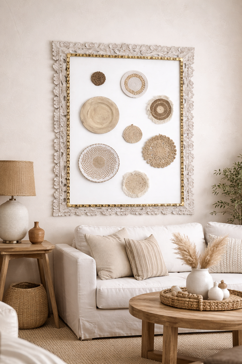 ✨🧺 Set Decorativo Bohemio de Pared con Marco Tallado ✨🧺