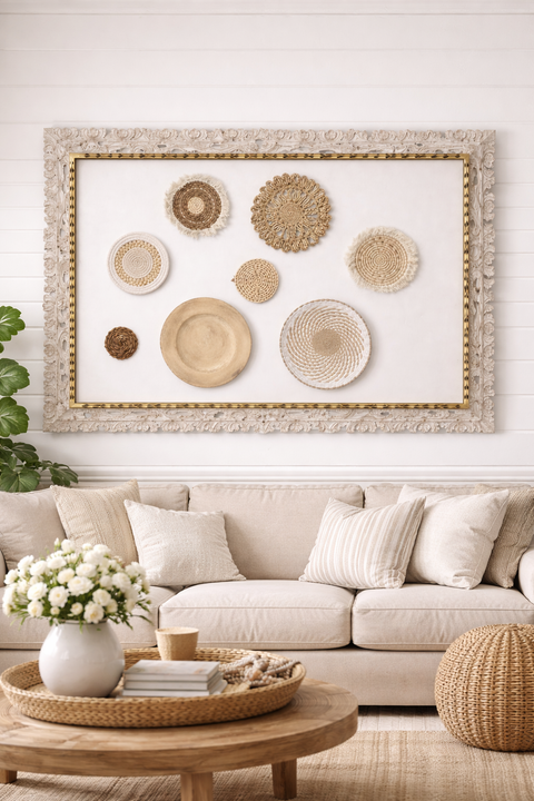 ✨🧺 Set Decorativo Bohemio de Pared con Marco Tallado ✨🧺