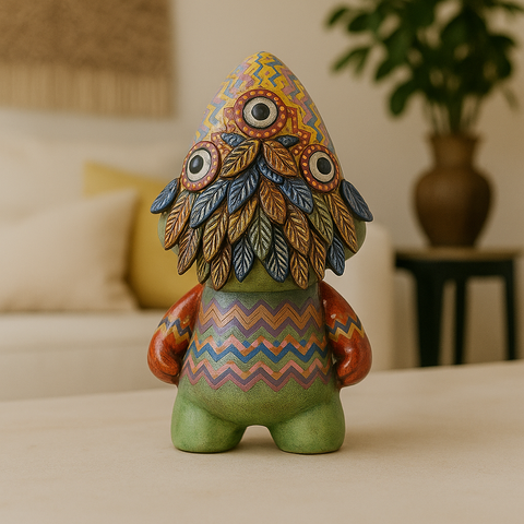 🦚 Ícaro Decorativo “Guardián de las Plumas Sagradas” – Figura de Cerámica Pintada a Mano