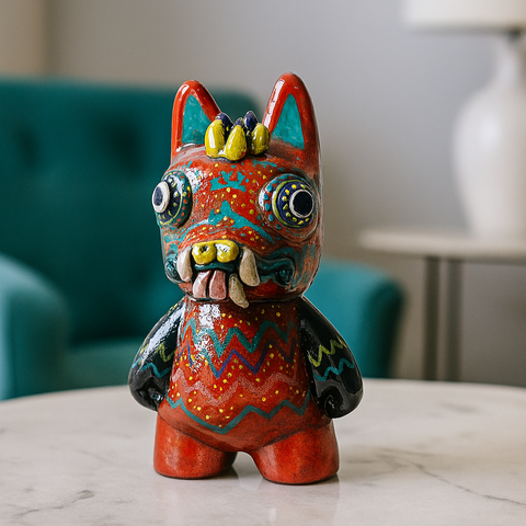 🐕🦺 Figura Decorativa Perro Peruano Artesanal | Cerámica Pintada a Mano (15 cm)